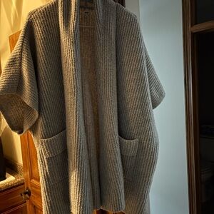 Aerie Ribbed Gray Open-Front Poncho